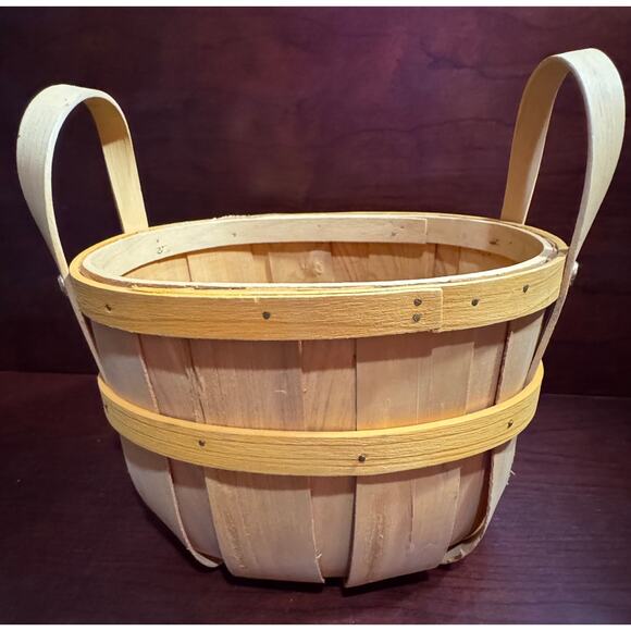 Wooden Happy Harvest Basket Fall Decoration 6" Tall 6.5" Diameter - Picture 3 of 10